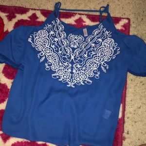 Royal blue open shoulder top